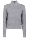 Elisabetta Franchi Bouclé Sweater With High Neck And Textured Finish In Gray