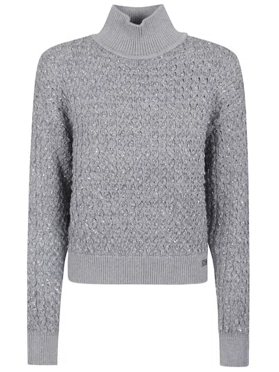 Elisabetta Franchi Bouclé Sweater With High Neck And Textured Finish In Gray