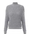 Elisabetta Franchi Cable Knit Tricot Sweater With Sequined Inserts And High Neck In Gray