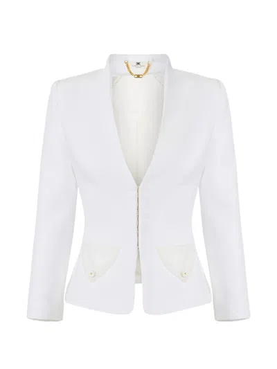 Elisabetta Franchi Bouclé Tweed Jacket In White