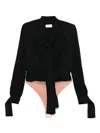 Elisabetta Franchi Tie-neck Bodysuit-style Blouse In Georgette Fabric With Embroideries In Black