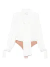 Elisabetta Franchi Necktie Bodysuit With Embroidered Plunging V-neck In White