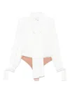 Elisabetta Franchi Necktie Bodysuit With Embroidered Plunging V-neck In White