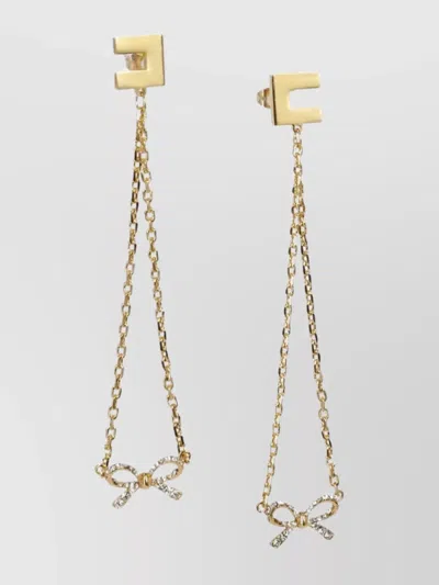 Elisabetta Franchi Bow Chain Link Earrings With Crystal Embellishments