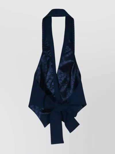 Elisabetta Franchi Bow Detail Button Halterneck Satin Jacket In Blue