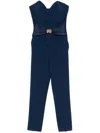 Elisabetta Franchi Sweetheart Neckline Jumpsuit With Jewel Detailing And Silhouette In Blue