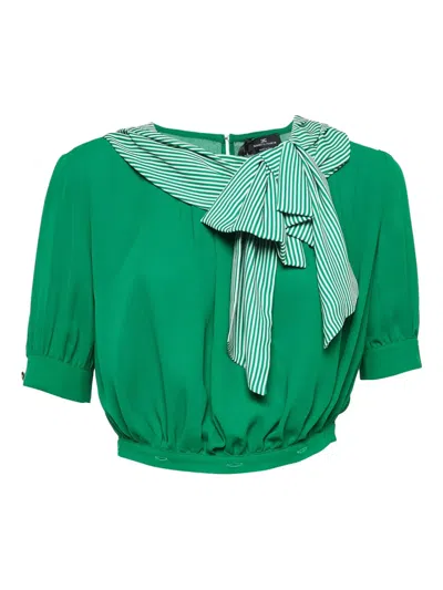 Pre-owned Elisabetta Franchi Bow-detail Crepe Top In Green