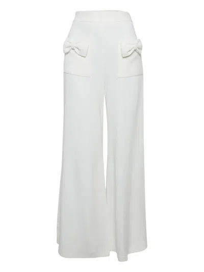 Pre-owned Elisabetta Franchi Bow-detail Crepe Trousers In White