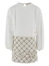Elisabetta Franchi Bow-detail Geometric-print Mini Dress In Neutral