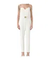 Elisabetta Franchi Flowing Crepe Jumpsuit With White Macro Bow In White