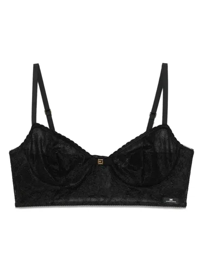 Elisabetta Franchi Floral Lace Bra With Bow In Black