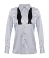 Elisabetta Franchi Satin Long Sleeve Shirt With Bow Tie In White