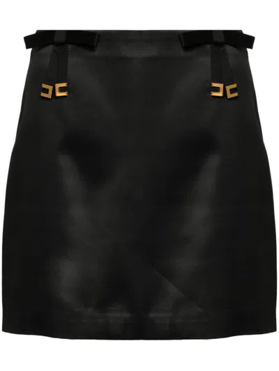 Elisabetta Franchi Bow-embellished Satin Mini Skirt In Black