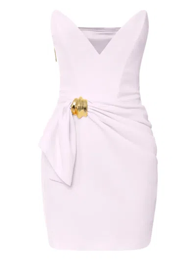 Elisabetta Franchi Bow-embellished Strapless Mini Dress In Gray