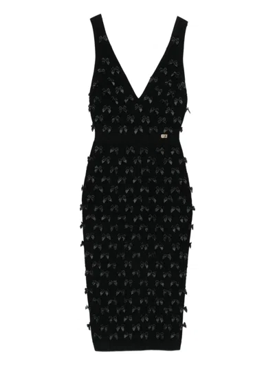 Elisabetta Franchi Bow-embellished V-neck Cocktail Dress In Black