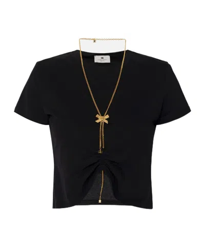 ELISABETTA FRANCHI ELISABETTA FRANCHI BOW NECKLACE JERSEY T-SHIRT