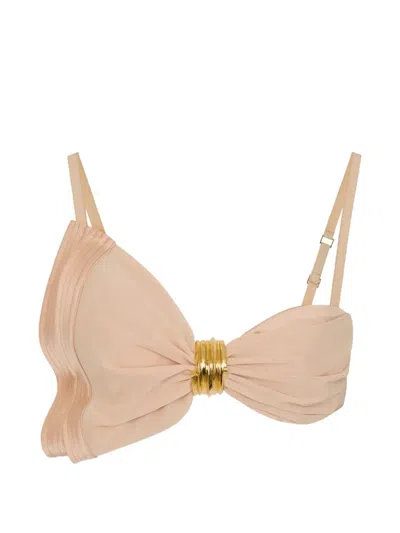 Elisabetta Franchi Bow Satin Bra In Brown
