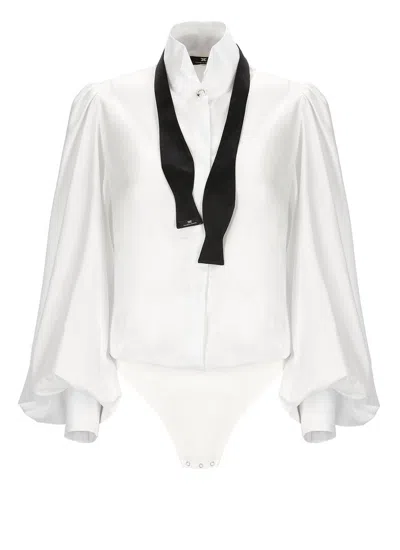 Elisabetta Franchi Bow Tie Bodysuit In White