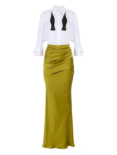 Elisabetta Franchi Bow-tie Draped Maxi Dress In Green
