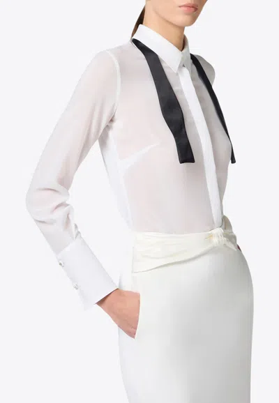 Elisabetta Franchi Bow-tie Georgette Shirt In White