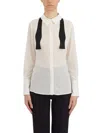 Elisabetta Franchi Camicia In Georgette Con Cravattino In White
