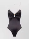 Elisabetta Franchi Bow V-neck Bodysuit Tulle Detailing In Black