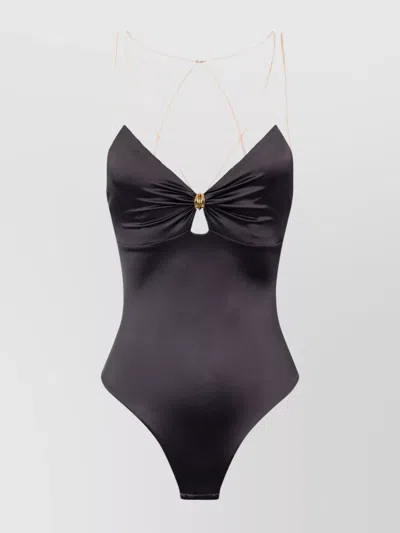Elisabetta Franchi Bow V-neck Bodysuit Tulle Detailing