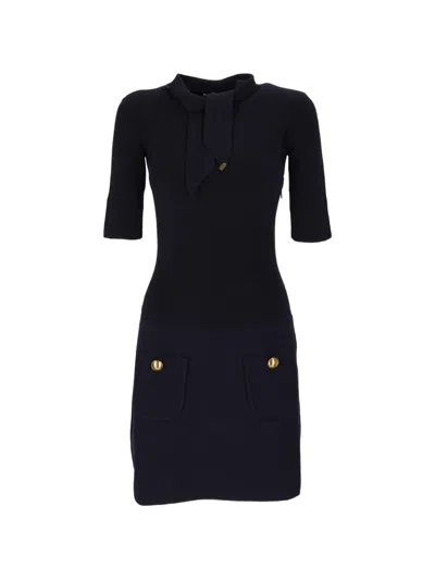 Elisabetta Franchi Bow-detail Buttoned Mini Dress In Blue