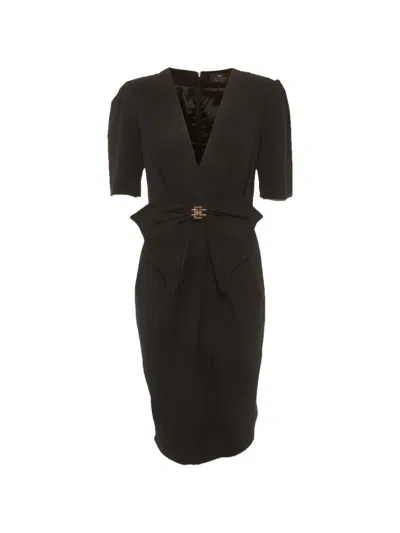 Pre-owned Elisabetta Franchi Bow-detail Crepe Dress In Black