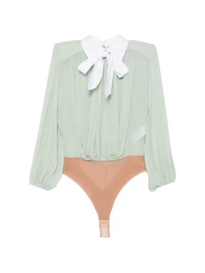 Elisabetta Franchi Bow-detail Pleated Blouse In Green