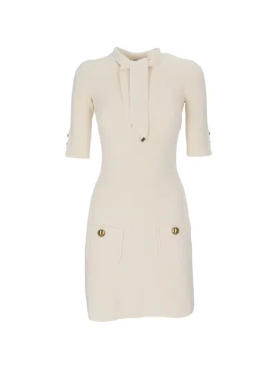 Elisabetta Franchi Mini Dress In Knit Fabric With Jewel Buttons In Neutral