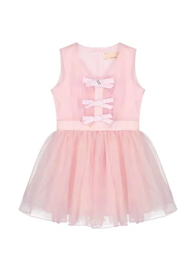 Elisabetta Franchi Kids' Bow-embellished Tulle Dress In Pink