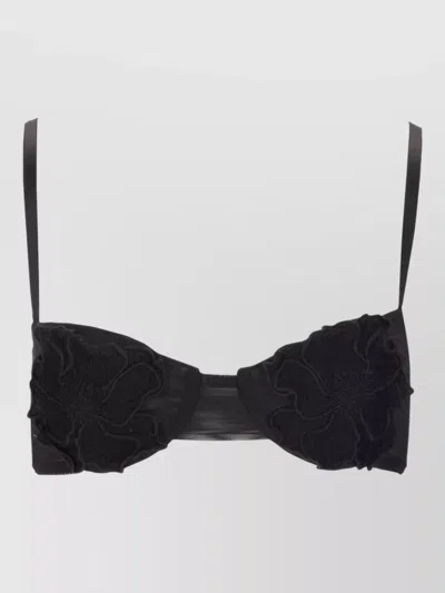 Elisabetta Franchi Bra Top Sheer Back Floral Applique Straps In Brown