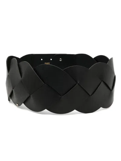 Elisabetta Franchi Braided Leather Belt In Black