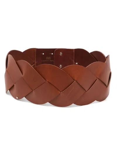 Elisabetta Franchi Braided Leather Belt In Brown