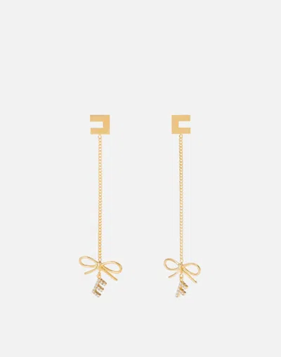 Elisabetta Franchi Brass Pendant Earrings With Bow In Gold