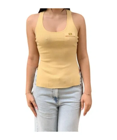 Elisabetta Franchi Breast Pocket Micro-ribbed Tank Top In Brown