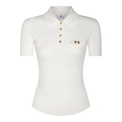 Elisabetta Franchi Ribbed Polo Top In White