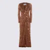 Elisabetta Franchi Sequin Embellished Maxi Dress V-neckline In Brown