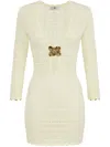 Elisabetta Franchi Knee Length Dress With V-neck And Crochet Detailing In Neutrals