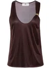 Elisabetta Franchi Embellished Satin Scoop Neck Tank Top In Brown