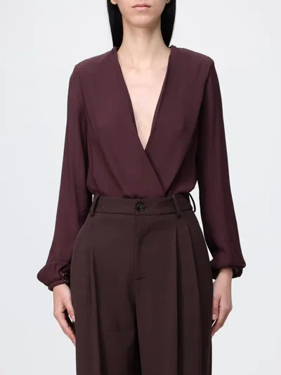 Elisabetta Franchi Brown Chain Detail Viscose Bodysuit In Burgundy