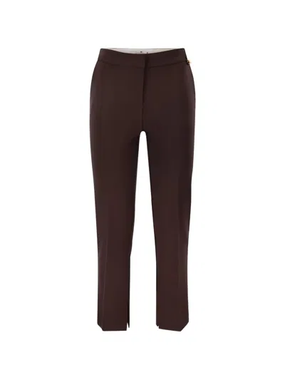Elisabetta Franchi Cropped Trousers Straight Leg Belt Loops Button In Burgundy