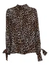 Elisabetta Franchi Ribbon Cuffs Animalier Printed Georgette Blouse In Brown