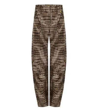 Elisabetta Franchi Brown Alligator Print Barrel Jeans