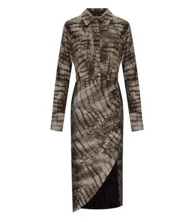 Elisabetta Franchi Collared Patterned Midi Dress In Brown