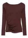 Elisabetta Franchi Brown T-shirt With Boat Neck Thin Straps