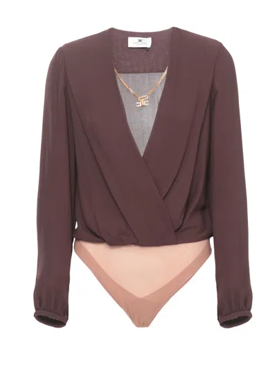 Elisabetta Franchi Brown Chain Detail Viscose Bodysuit In Grey