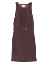 Elisabetta Franchi Bordeaux Sleeveless Dress With Chain Decoration On The Front In Fabric Woman In Brown