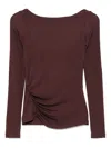 Elisabetta Franchi Brown T-shirt With Boat Neck Thin Straps